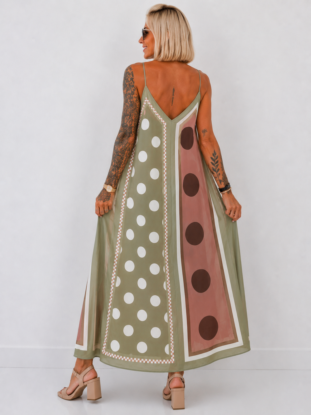 Luftiges Sommerkleid mit Print - oliv - mehrfarbig