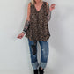 Plissee Long Top mit Leo-Print - camel-mehrfarbig