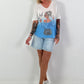 Fijngebreid T-shirt met print - wit-lichtblauw