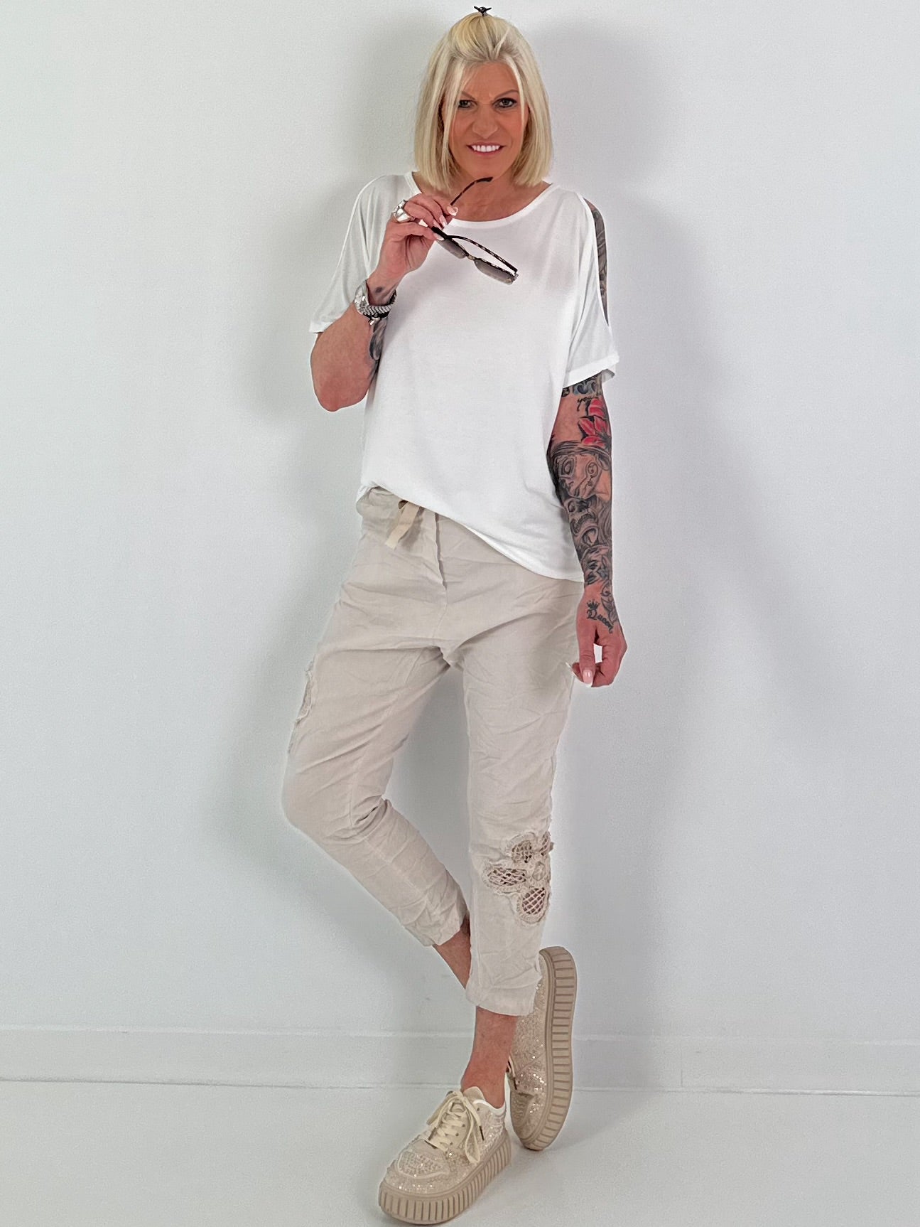 T-Shirt with Cut-Outs - White