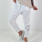 Baggy/Boyfriend Hose mit seitlichen Häkelblumen - weiss