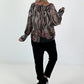 Blouse with long cuffs - beige-black-multi-colored