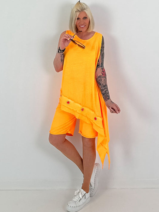 Long Top asymmetrisch mit Ösen - neonorange