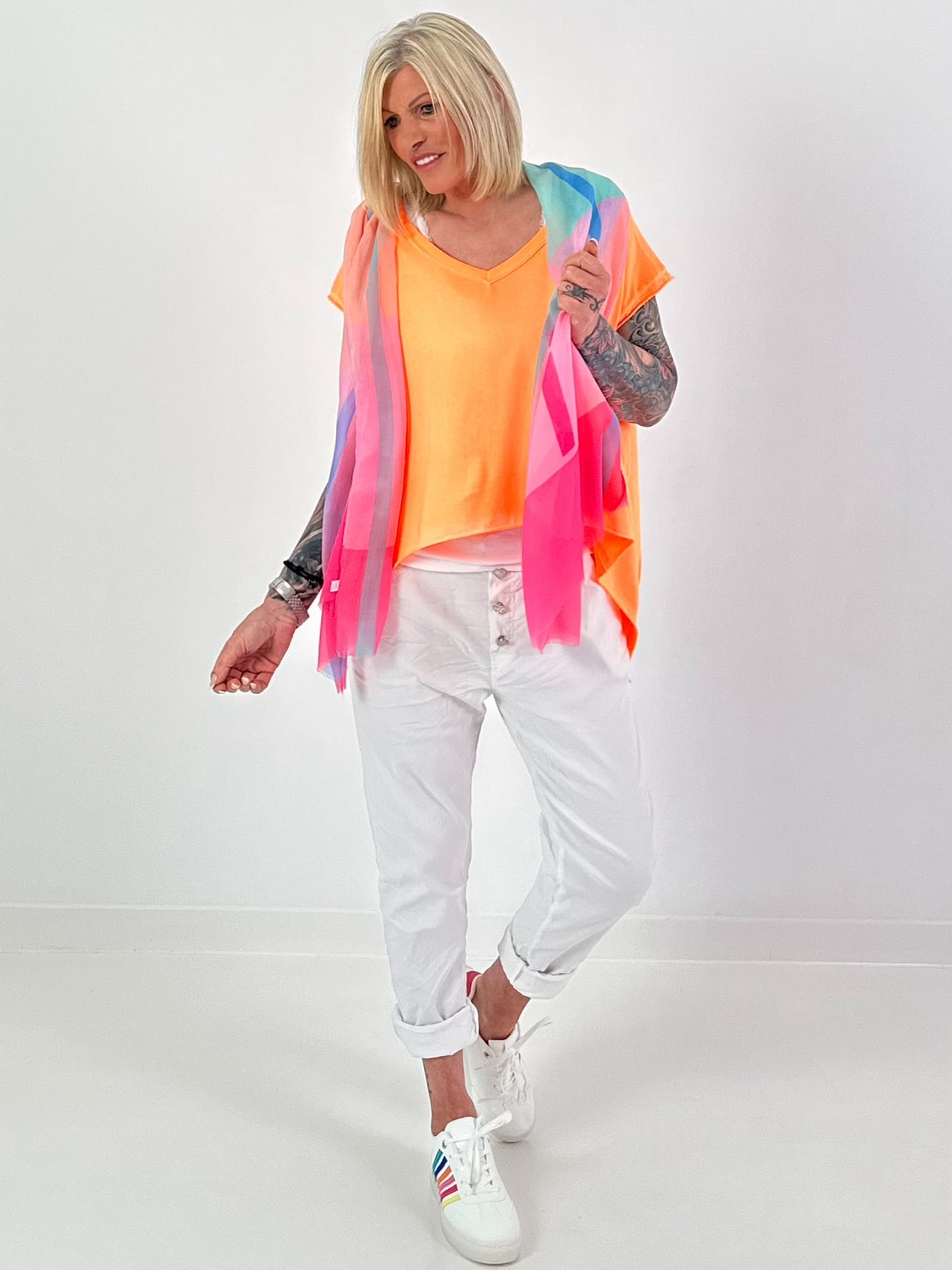 Oversized Shirt mit Rückennaht - neonorange