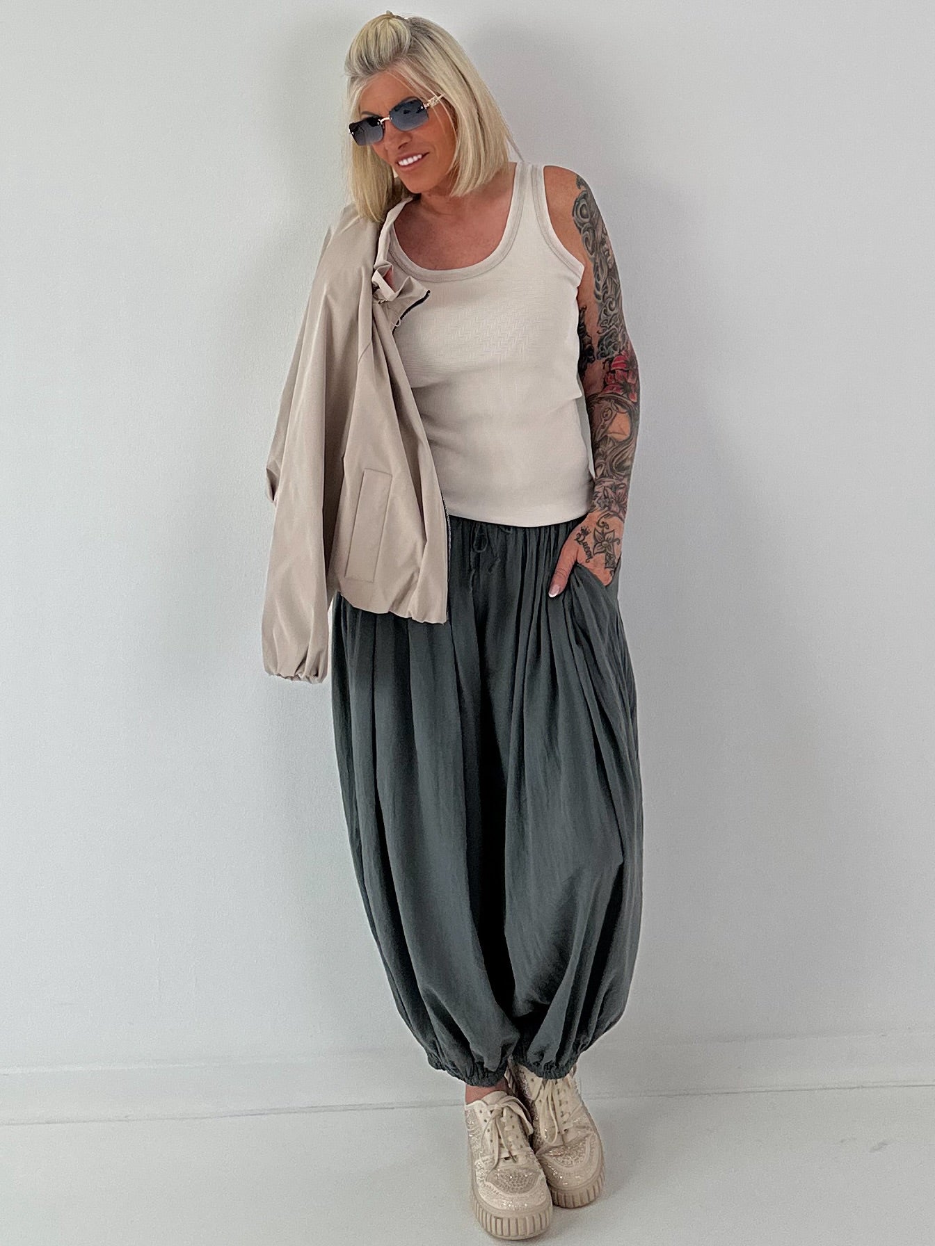 Ripp Tank Top stone washed - beige