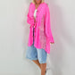 Oversized Linen Military Blazer - neon pink
