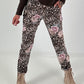 Hose in Wildleder-Optik mit Leo Print und floralem Muster - beige - mehrfarbig
