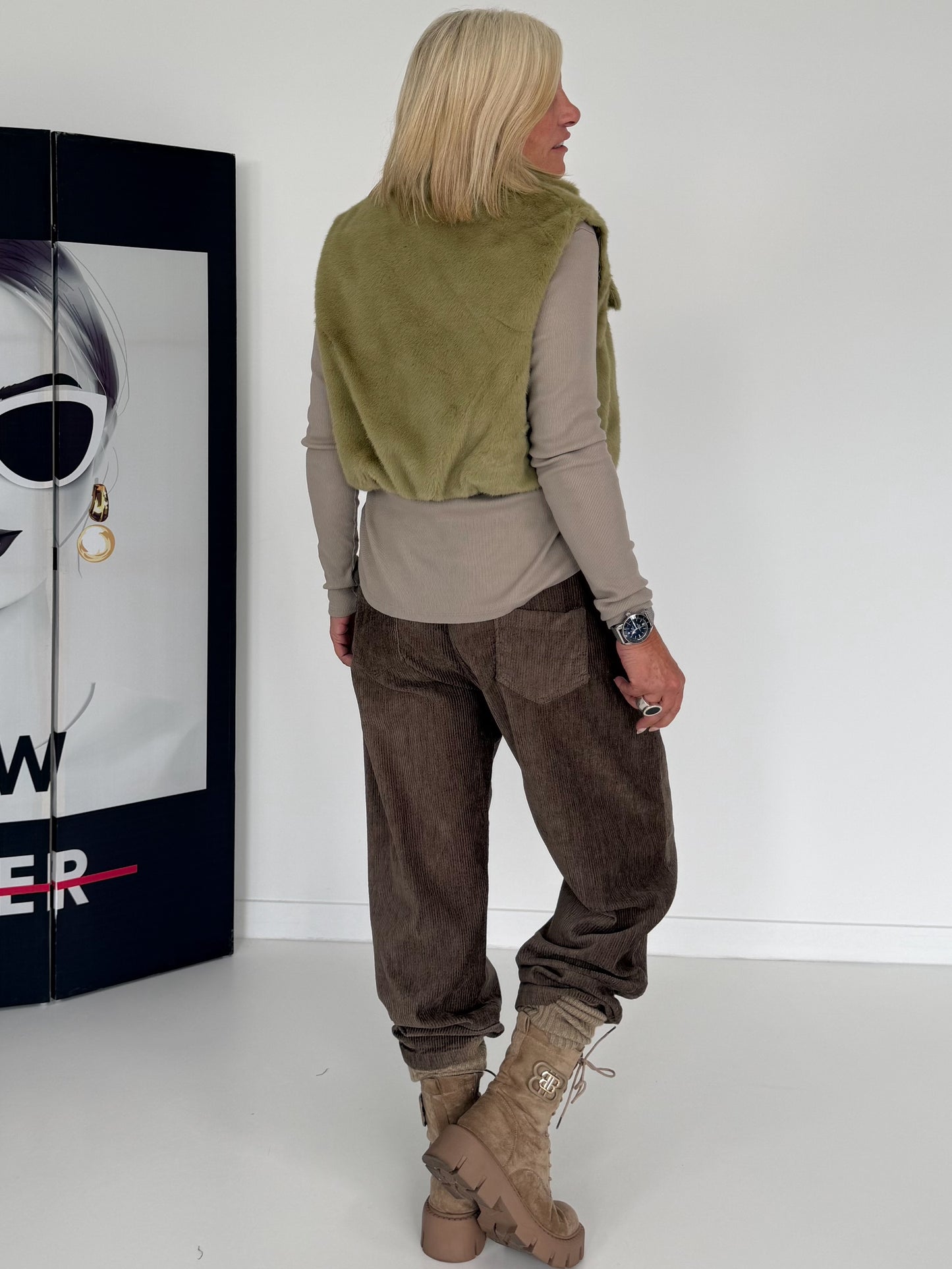 Gilet in behaaglijke bontlook - olijf
