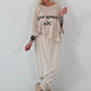 Oversized Strick Shirt mit Statement Print - beige