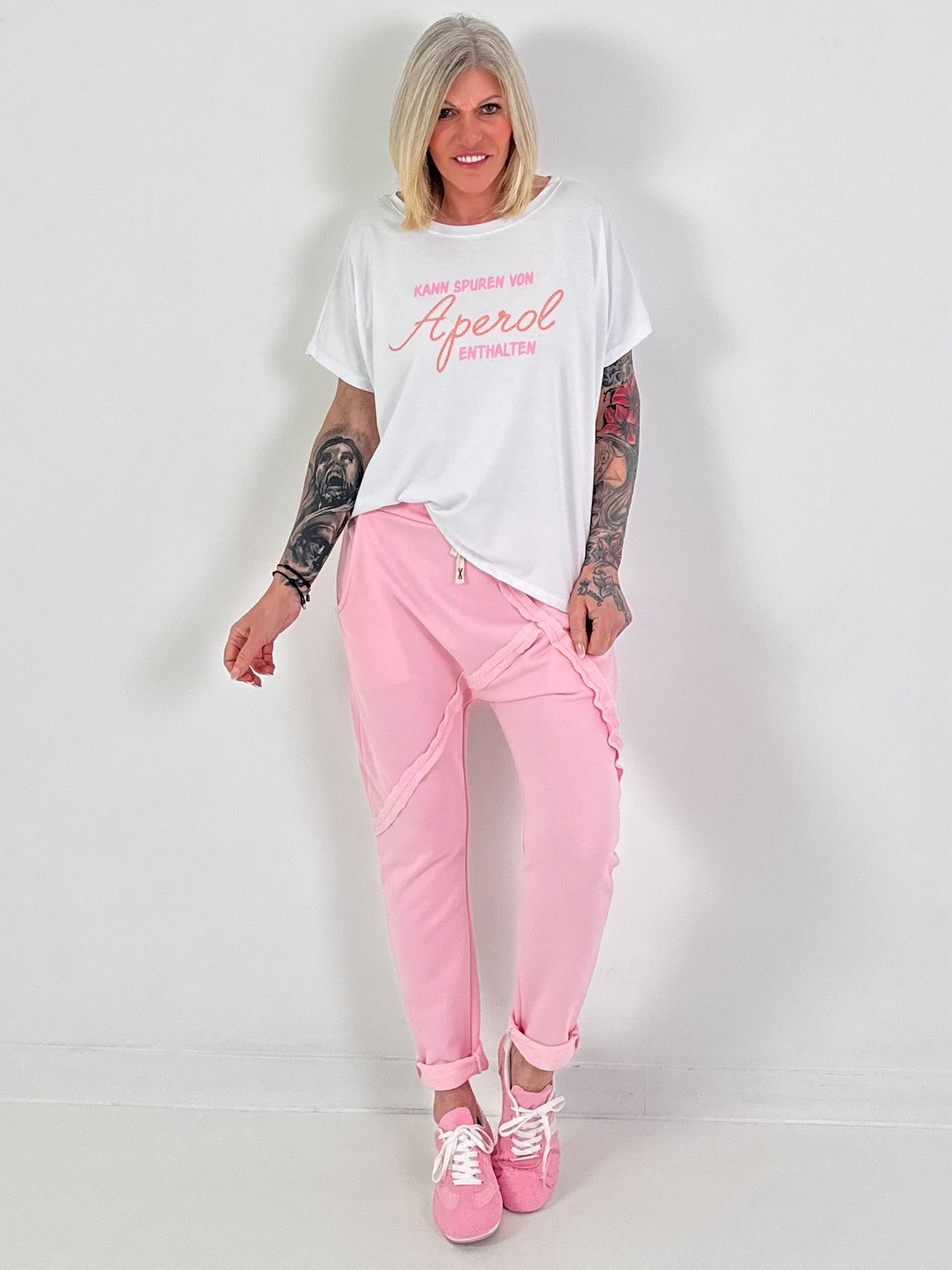 Baggy Hose mit Linksnähten - rosa