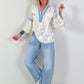 Tunika mit Pailletten und Denim-Details - weiss