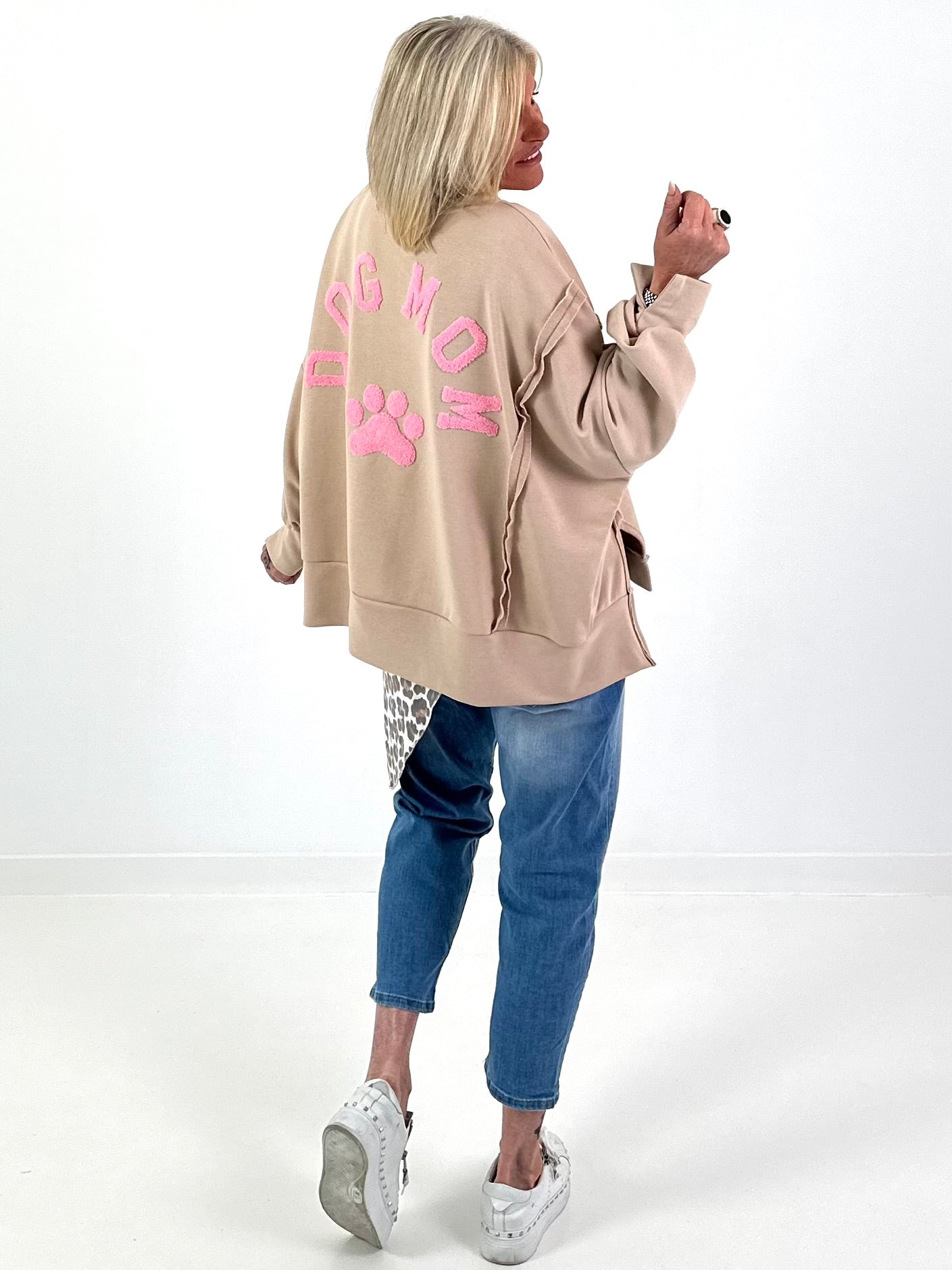 Oversized Sweater Dog Mom - beige