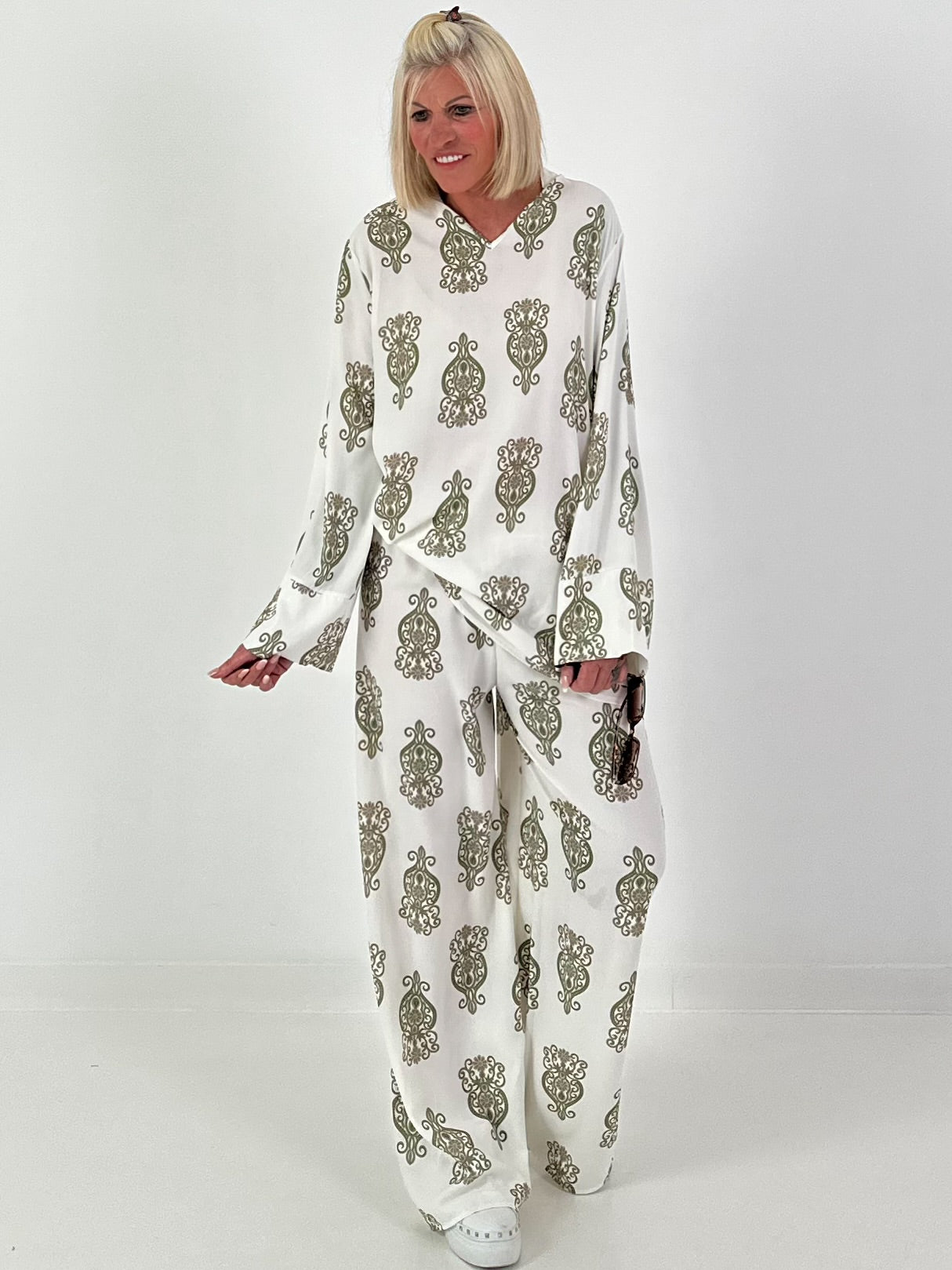 Zweiteiler mit Ornament Print - khaki-creme