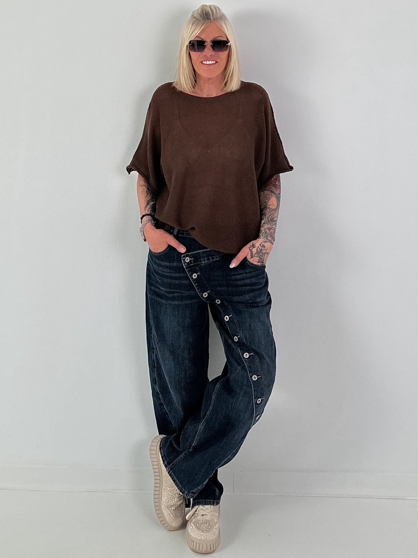 Light sweater with short sleeves - coffee