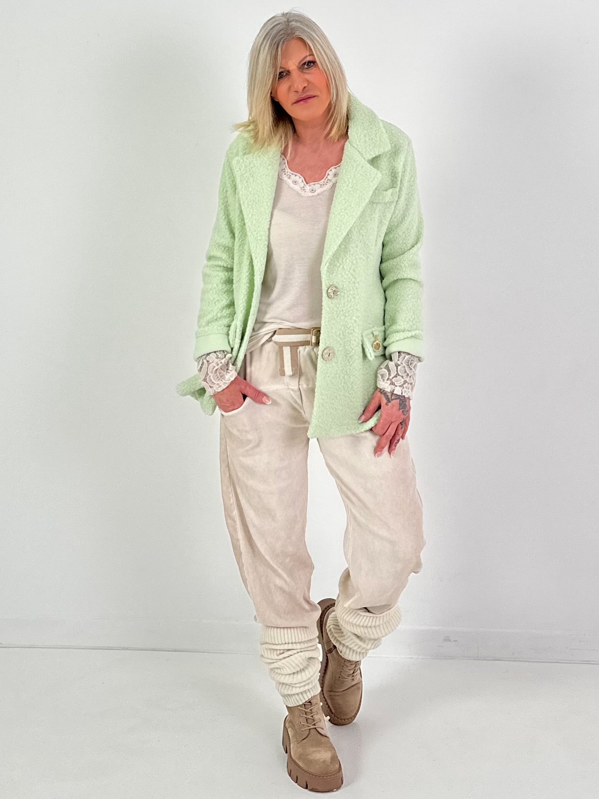 Bouclé Jacke - lindgrün