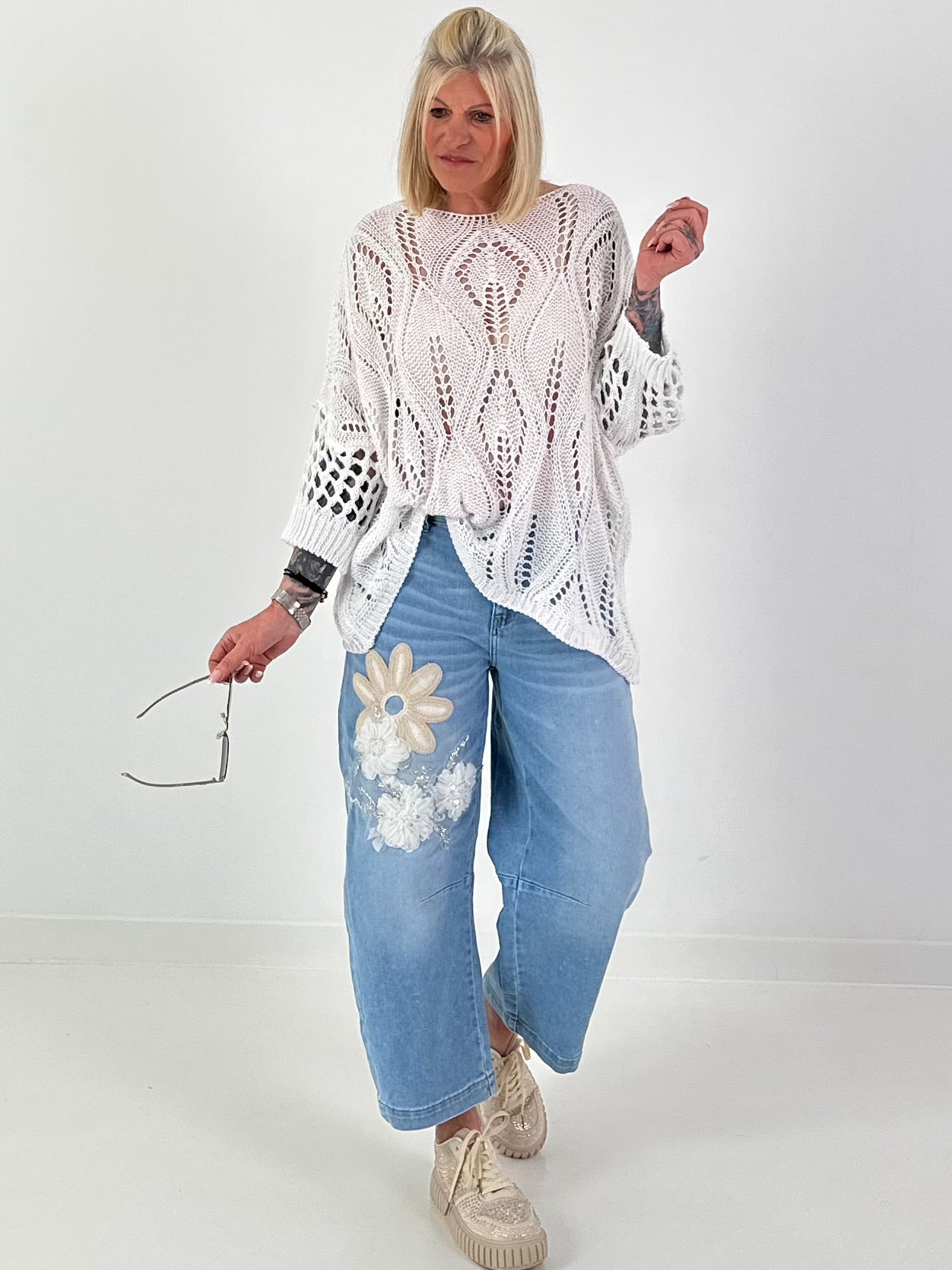 Häkelpullover mit Muster - weiss
