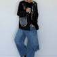 Oversized Blazer mit Denim- und Kettenelementen - schwarz