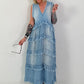 Sleeveless Ruffle Denim Dress - Light Blue