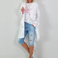 Linen Short Coat with Eyelets - white