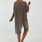 Asymmetrische oversized Tunika mit Jeans Applikationen - taupe
