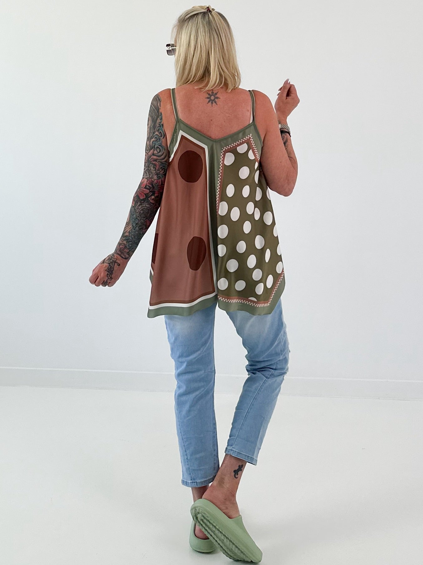 Luftiges Top mit Muster -  oliv - mehrfarbig