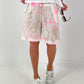 Leinen Short mit Batik Muster - weiss-neonpink-beige