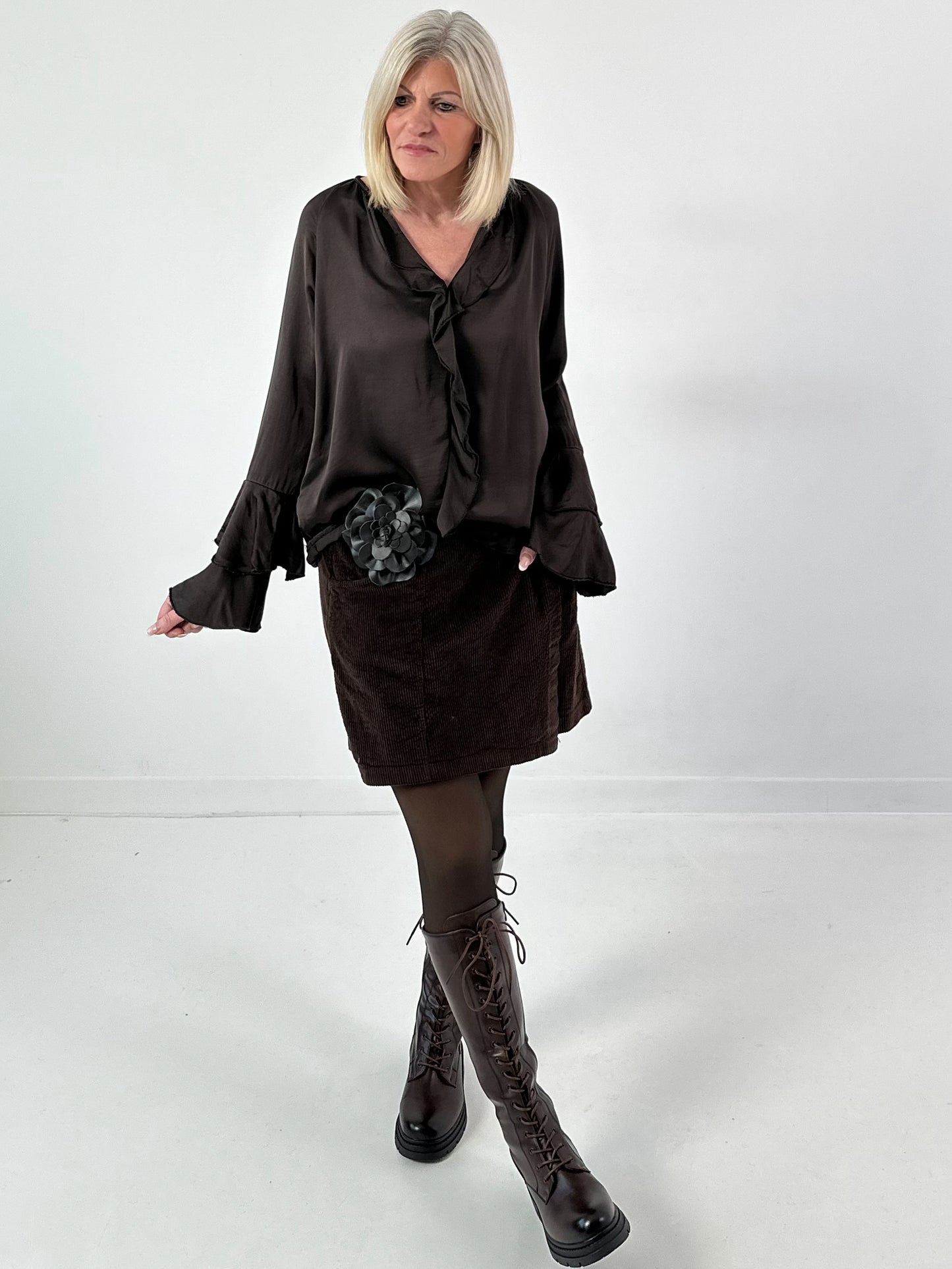 Blouse met volants model "Lush Light" - koffie