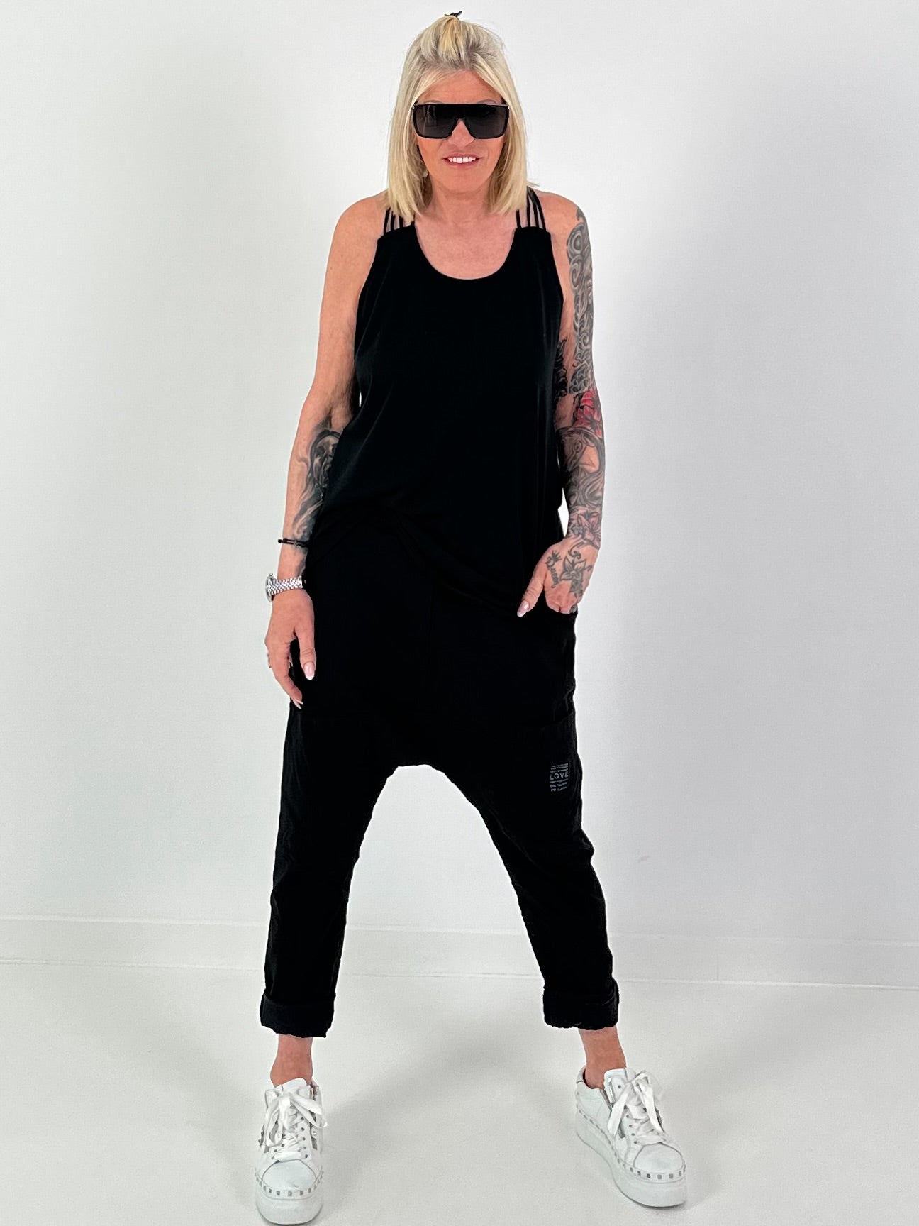 Baggy Trousers with Statement Patch - black