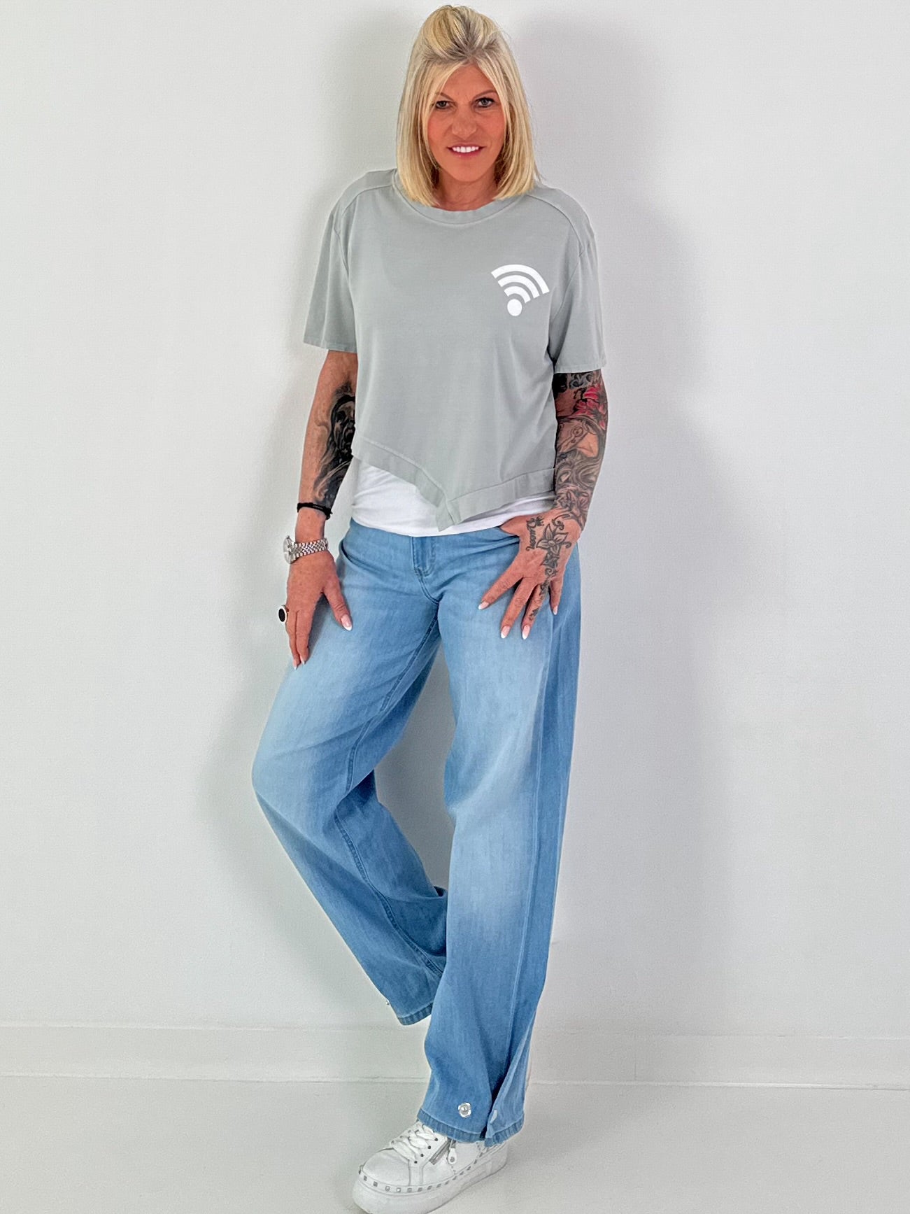 Button-hem jeans - denim