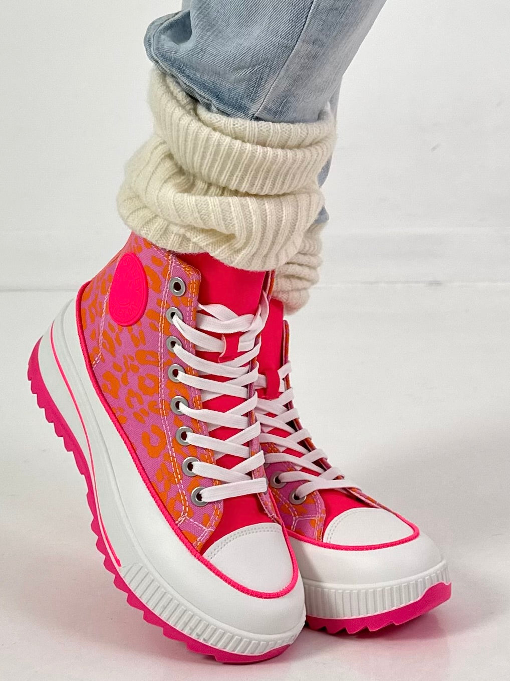 High sneaker model "Cat Boost" - leo-neon pink