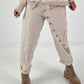 Hose mit elastischem Bund und Knopfleiste quer - beige