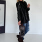 Stylischer Blazer in Lederoptik mit abnehmbaren Kettenelementen - schwarz