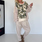 Oversized Sweater mit Strickeinsatz - beige-oliv-mehrfarbig