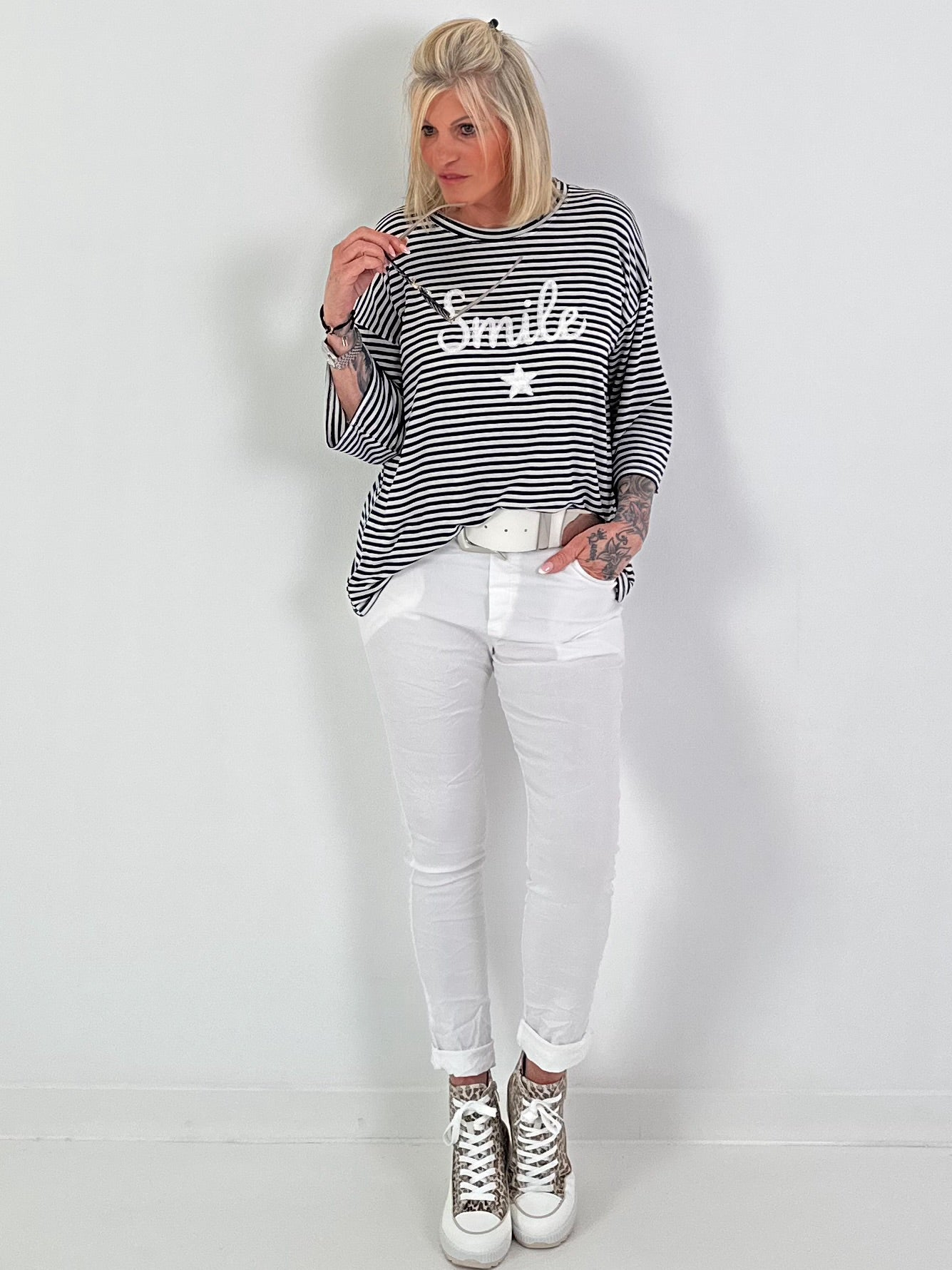 Shirt mit Streifen Smile - schwarz-weiss