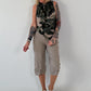 Striped top with ruffled collar - taupe-dark brown