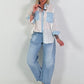 Bluse mit Strasssteinen und Denim-Details - weiss-denim