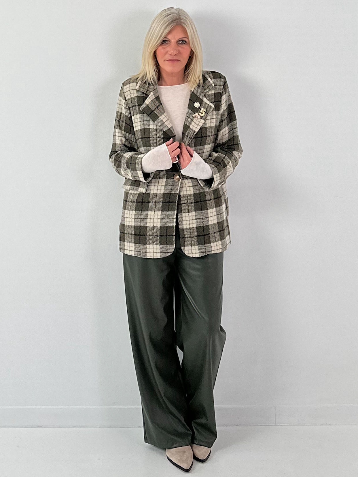 Geruit wollen blazer, model "Royal Check" - olijfgroen-veelkleurig