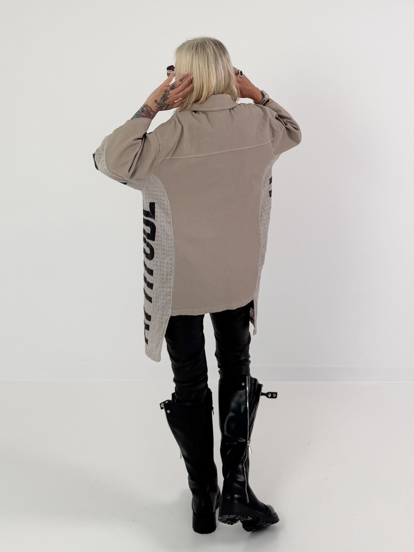 Hemdjacke in Jeansoptik - taupe