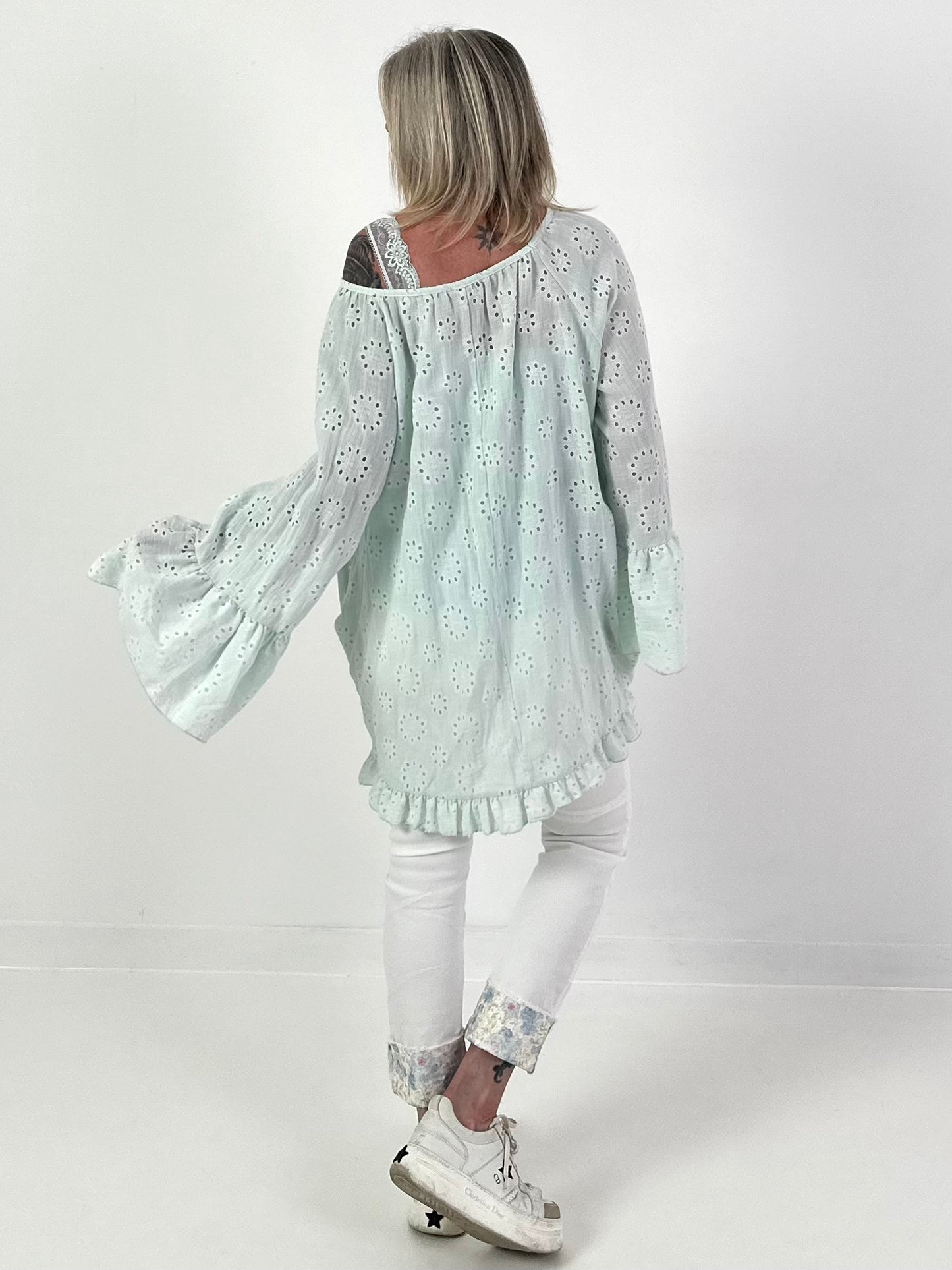 Tuniek/jurk met ajourborduurwerk - mintgroen