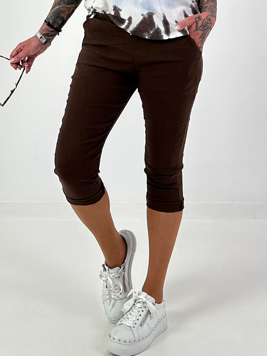 Capri Pants with Tie - chocolate
