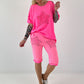 T-Shirt mit Häkelstern-Nieten-Cut-Outs - neonpink