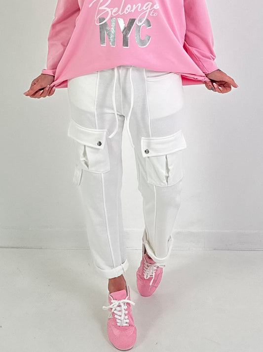 Hose mit Cargo Taschen - weiss