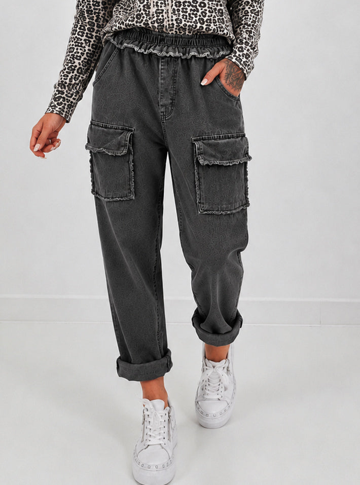 Jeans mit elastischem Bund und Patten - schwarz