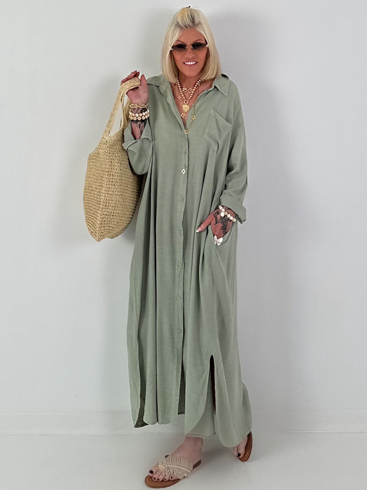 Linen dress - khaki