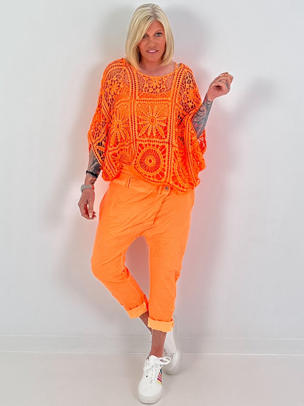Häkelshirt mit Top - neonorange
