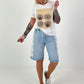 T-Shirt with Shell & Sun Print - white