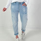 Boyfriend Jeans mit silbernen Nieten - light-denim