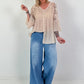 Bluse mit floralen Häkeleinsätzen - beige