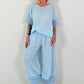 Wide-leg linen trousers - light blue