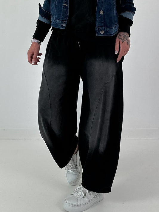 Lässige Sweat Ballonhose im Used-Look - schwarz